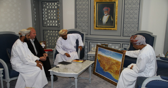 FLTR: Mr. Khalid Al Toubi, Mr. Henning Schwarze (both INTEWO), H.E. Mohammed Altobi (Minister of Environment and Climate Affairs) and Mr. Ali Al-Kiyumi (DG Nature Conservation) during a meeting in the Minister's office
